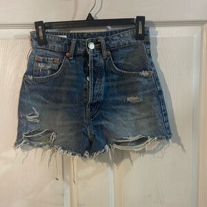 Zara Blue Distressed Jean Shorts